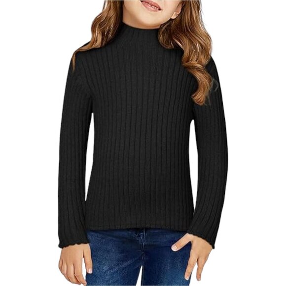 Arshiner Girls Turtleneck‎ Sweater Kids Casual Top In Black- Size 6-7Y - Picture 1 of 8
